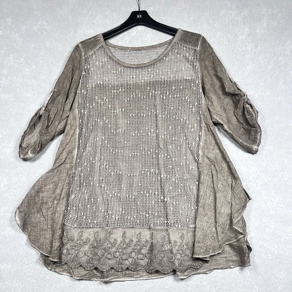 Seduzione Blouse Tunic Size One Size Brown Italy to Wear Layered 3/4 Sleeve